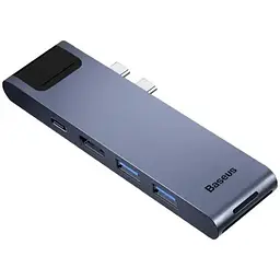 Концентратор Baseus USB-C Thunderbolt 7-in-1 2xUSB 3.0 + 1xUSB-C PD + HDMI 4K60Hz + SD/TF + 1xRJ45 1000Mbps gray (CAHUB-L0G)