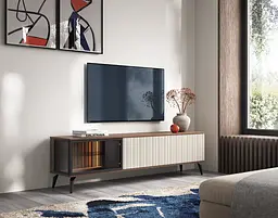 Тумба під ТВ з підсвіткою Вічі / Vici RTV180 3-дверна Горіх/кашемір Perfect Home Польша (PFH-091295)
