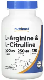 Амінокислоти L-аргінін і L-цитрулін, 120 капсул, Nutricost - мініатюра 1
