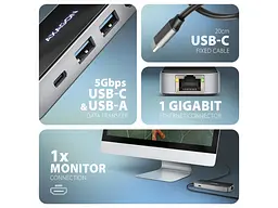 Мультипортовий адаптер AXAGON Glass 6in1 Black/Grey (HMC-6GLN) - мініатюра 3