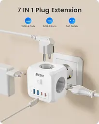 Мережевий фільтр трійник LENCENT | 3 розетки | 2 USB порта | 2 Type-С | швидка зарядка - мініатюра 5