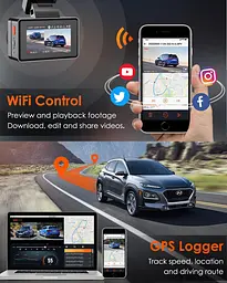 VANTRUE E2 Dash Cam Передня та задня камера з голосовим керуванням, подвійна 2.7K відеореєстратор, Wi-Fi, GPS - мініатюра 6