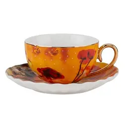Чашка з блюдцем Elisey Ceramic Grace 2 помаранчевий з червоним 200 мл (9217-0112)