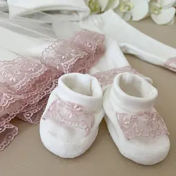 Костюм для хрещення "Чарівна світлинка-3 В" велюр зріст 74 см (6 – 9 місяців) Betis Молочний з пудровим - мініатюра 2