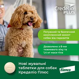 Таблетка проти зовнішніх та внутрішніх паразитів для собак Elanco Credelio Plus від 1.4 до 2.8 кг ЦІНА ЗА 1 ШТ - мініатюра 2