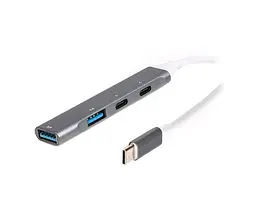 Хаб USB Maxxter HU3C-4P-03, Grey, Type-C 3.0 - 2xType-C 2.0/1xUSB 3.0/1xUSB 2.0, кабель 12 см, алюмінієвий корпус