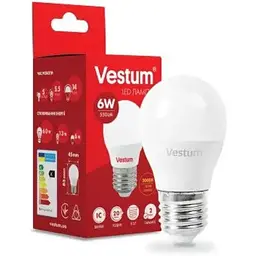 Лампочка Vestum G45 6W 3000K 220V E27 (1-VS-1202)
