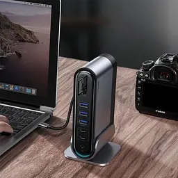 Мультипортовий адаптер USB Хаб Baseus Working Station Three-Screen Multifunctional Type-C CAHUB-BG0G Grey - мініатюра 3