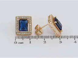 Сережки Xuping Позолота 18K пусети "Сині фіаніти в обрамленні цирконію" 11х13мм (221450) - мініатюра 2