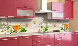Вініловий кухонний фартух Ромашковий чай 3Д наклейка для кухні текстура Напої Бежевий Happy Pocket Z181508 - мініатюра 2