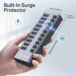 USB-хаб Acasis HS-710MG 10Gbps на 10 портів USB 3.1 з окремими перемикачами (Сірий) - мініатюра 8