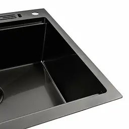 Кухонна мийка Platinum Handmade PVD 60x50 чорна з підставкою для ножів + сифон, дозатор та кошик, Нержавіюча сталь - мініатюра 6