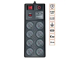 Фильтр питания REAL-EL RS-8F USB CHARGE 3.0m Black