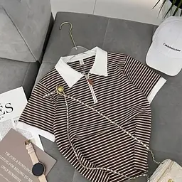 Футболка трикотажна жіноча в смужку 20386 S-L коричнева
