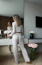 Піжама жіноча з вкороченим топом довгими рукавами та штанами Біла S - мініатюра 12