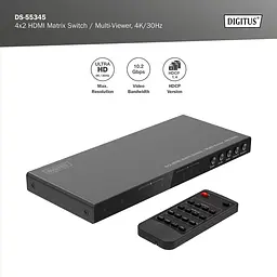 Перемикач Digitus 4x2 HDMI Matrix Switch/Multi-Viewer, 4K/30Hz - мініатюра 4