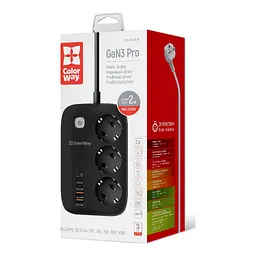 Мережевий фільтр живлення ColorWay CW-CHE34PDB 3 роз/4USB GaN3 Pro (CW-CHE34PDB) - мініатюра 8