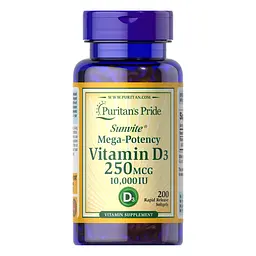 Вітамін D3 Vitamin D3 250mcg (10000 IU) Mega-Potency 200 softgels