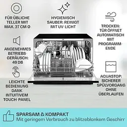 Посудомийна машина Klarstein Havasia UV 6 УФ-лампа 1380 Вт (10041825) - мініатюра 2