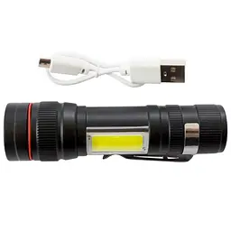 Ліхтарик X-Balog BL-520-T6 ручний акумуляторний чорний, світлодіодний T6+COB, з USB зарядкою і Zoom-фокусом