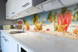 Кухонний фартух Happy Pocket самоклеючий Вічне літо пляж пальми відпустка наклейка ПВХ беж 60х300 см Z180372