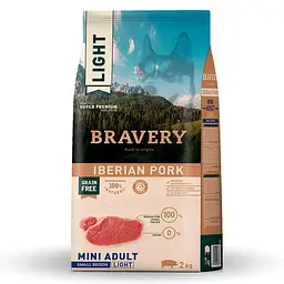 Сухий корм для собак дрібних порід BRAVERY Iberian Pork Mini Adult LIGHT зі свининою по-іберійськи Легкий 2 кг