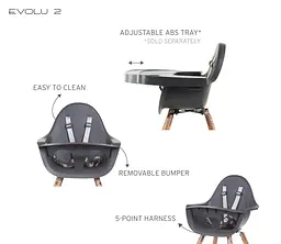 Стілець для годування Childhome Evolu 2 з бампером антрацит (CHEVOCHNA) - мініатюра 6