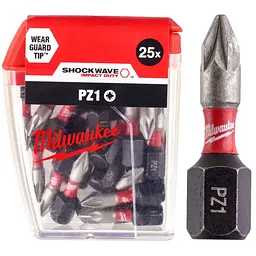 Біта SHOCKWAVE MILWAUKEE, PZ1, 25мм, (25 шт), пластикова коробка