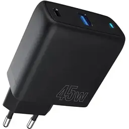 Мережевий зарядний пристрій Proove Silicone Power, Black, 45 Вт, 1xType-C (25 Вт, PD3.0) / 1xUSB (20 Вт, QC3.0) (WCSP45110001)