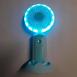 Настільний мінівентилятор Mini Portable Fan 3 Вт із підставкою для телефона та LED-підсвіткою, блакитний, ручний вентилятор - мініатюра 4