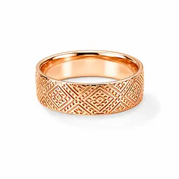 Чоловіче обручне кільце з червоного золота з українським орнаментом 21.5
