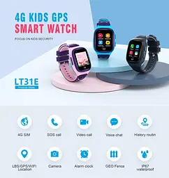 Смарт годинник-телефон дитячі LT31E з камерою WI-FI GPS SIM-карта Blue (18322) - мініатюра 3