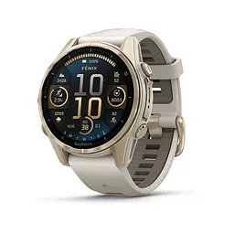 Смарт-часи Garmin Fenix 8 43 мм AMOLED Сапфір Туманно-сірий/М'яке золото з силіконовим ремінцем QuickFit 20 мм