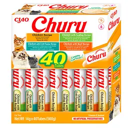 Ласощі для котів Inana Churu вершковий мус в стіках, "Різновиди курки" 14 г 40 шт.
