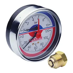 Термо-манометр аксіальний Koer KM.812A (0-10 bar), D 80мм, 1/4''-1/2'' KR0219