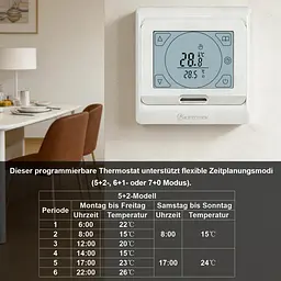 KETOTEK програмований термостат для електричної теплої підлоги 16A, сенсорний LCD, 230V, вбудований і зовнішній датчик - мініатюра 5