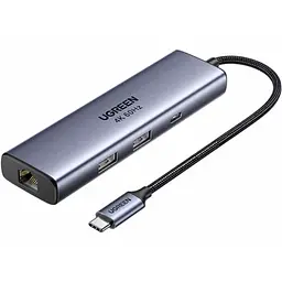 Док-станція USB 3.0 Type-C -> 2xUSB-A 3.0/ 1xUSB-C 3.0/ DP4K60Hz/RJ45/ PD 100W CM512 сіра UGREEN
