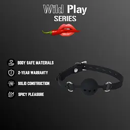 Кляп із силіконовою кулькою Erospace Wild Play C14 4 см чорний - мініатюра 2