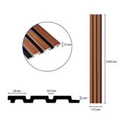 Рейка декоративна Sticker Wall PS 2900х115х12мм Каштановий SW-00001743 - мініатюра 3