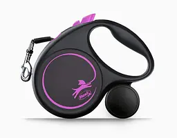 Повідець-рулетка Flexi Black Design M для собак середніх порід трос 5 м до 20 кг рожевий