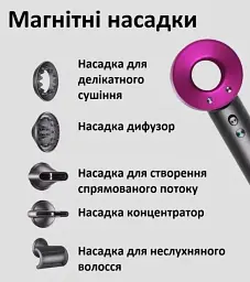 Фен з іонізацією Super Hair Dryer 5в1 безшумний з 5 насадками для укладання волосся 1600 Вт - мініатюра 7