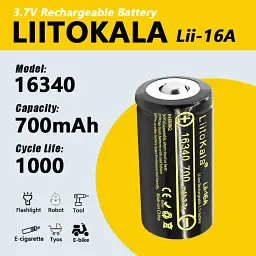 Акумулятор 16340 LiitoKala Lii-16A 700 mAh літій-іонний Li-Ion батарейка CR123A 4,2V Плоский плюс (19317) - мініатюра 4