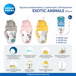 Поїльник-непроливайка Canpol babies Exotic Animals з трубочкою і обтяжувачем 270 мл Сіра (56/606_grey) - мініатюра 5