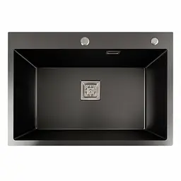 Кухонна мийка Platinum Handmade HSB PVD 70x50 чорна (квадратний сифон 3,0/1,0), Чорний