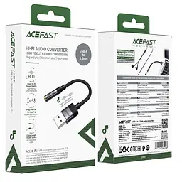 Аудіокабель ACEFAST J13 USB-A to 3.5mm female, nylon braid, 0.15m, Чорний - мініатюра 2
