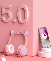 Бездротові дитячі блютус навушники Oui CAT BK1 з котячими вушками і LED підсвічуванням Рожевий - мініатюра 7