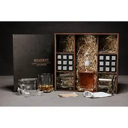 Подарунковий набір Whiskey Stones камені для віскі в дерев'яному пеналі №8 + декантер і 4 склянки Luna + щипці + мішечок - мініатюра 3