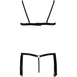 Комплект білизни Passion Exclusive KASSANDRA SET OpenBra Black L/XL: ліф з бахромою, трусики-спідн - мініатюра 6