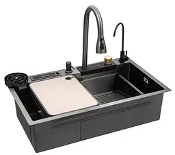 Кухонна мийка Kroner KRP KRP Schwarze - SET7545NB PVD (3.0/0.8 мм) (CV033805)