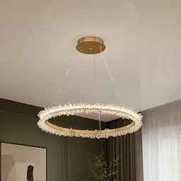 Кругла підвісна люстра світлодіодна Artlight 2055/600GD золотий сатин з декоративним кільцем 28W